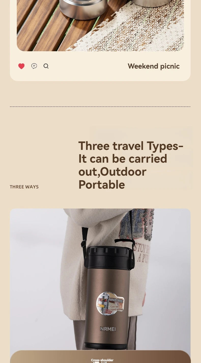 Stainless Steel Lunch Box, Large Capacity, Outdoor Bento Box,