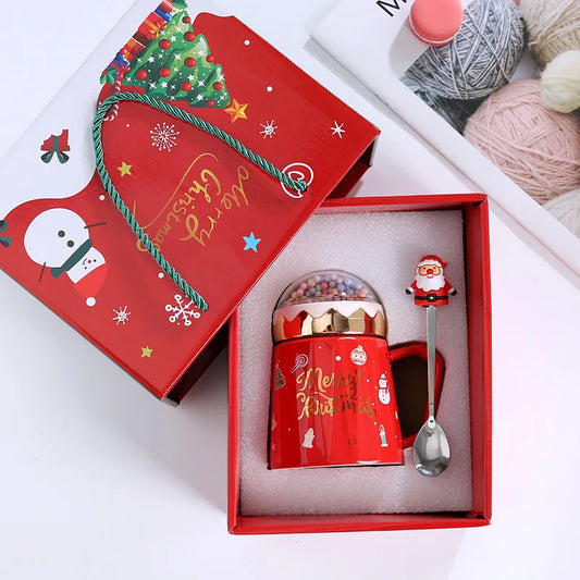 Christmas Mugs with lid and Santa Claus spoon Creative Planet Ceramic  - Main View