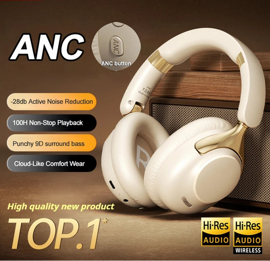 ANC Noise Reduction 100H Play Time Bluetooth Headphones 360° Surround Sound Wireless Headsets Sports