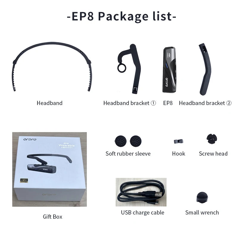 Ordro EP8 Head Wearable Action Camera Vlog 4K 60fps for YouTube