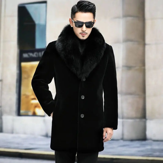 New fur coat with wide collar, whole mink winter thickened, long imitation mink  - Side View