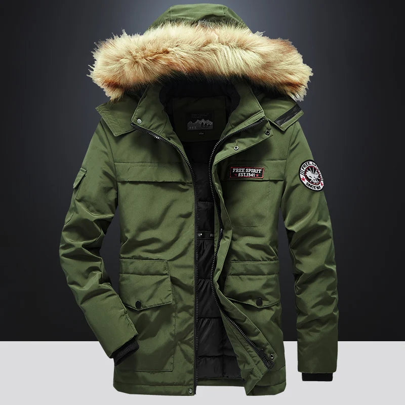 Winter Cotton-Padded Military Parkas Men's Thick Fashion Handsome Fur Hooded Coat Cotton-Padded Jack - Gallery image 22