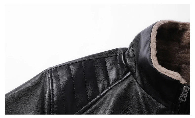 Winter Fleece-lined Leather Jacket Men 2025 New Coat Men's Top Windproof Leisure Mens Streetwear Zip - Gallery image 17