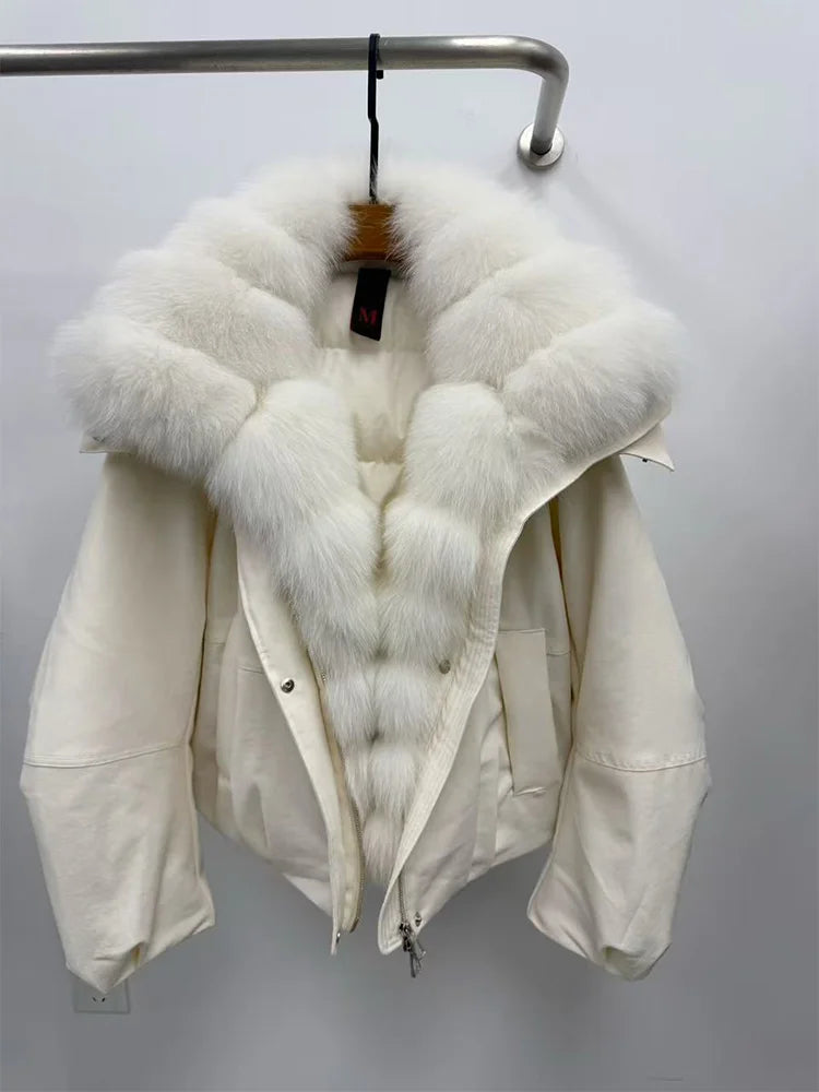 New Fashion Winter Casual Puffer Jackets Natural Fox Fur Collar Coat Short Goose Down Jacket Luxury  - Gallery image 13
