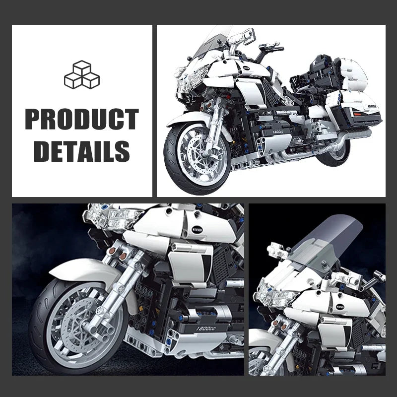 Gold Wing Touring Motorcycle Technical Model Building Blocks MOC Racing car Motorbike Bricks Sets To - Gallery image 6