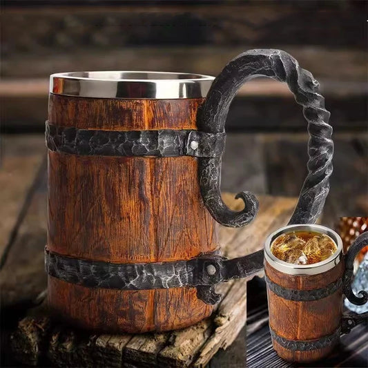 600ml Viking Wood style Beer Mug Christmas Gift Simulation Wooden Barr - Main View