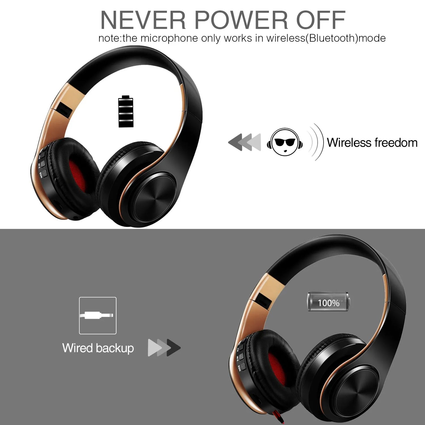HIFI Stereo Earphones Bluetooth Headphone Music FM and Support SD