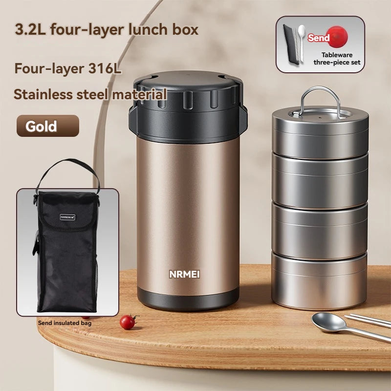 Stainless Steel Lunch Box, Large Capacity, Outdoor Bento Box,