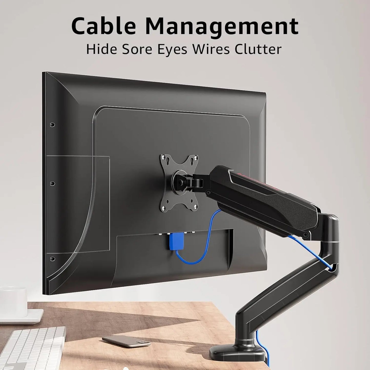 Redragon GMK914 Single Monitor Mount Stand Gas Spring Adjustable Arms with VESA 75/100mm, 13-32 Inch Screen Compatibility - Features Highlight