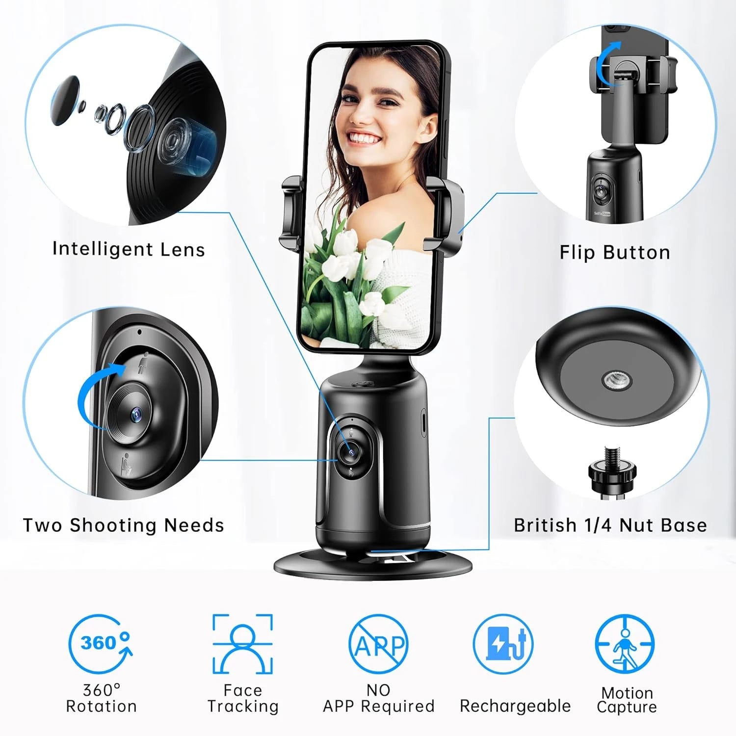 AI Auto Tracking Phone Holder - 360° Smart Selfie Tripod - Close-up