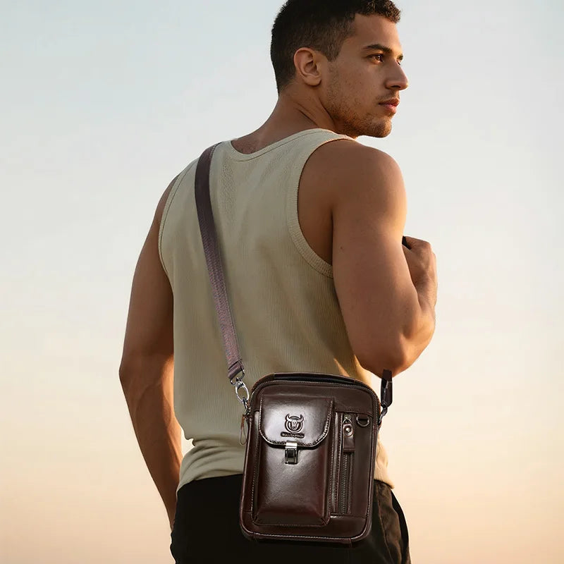 BULLCAPTAIN Men Genuine Leather Crossbody Bag Casual Everyday