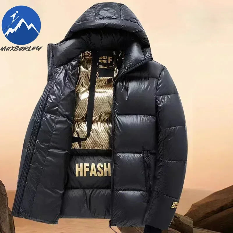 Down Jacket Men Winter Waterproof Goose Jacket Men Luxury Brand Hooded Feather Goose Coat Women Blac - Additional view