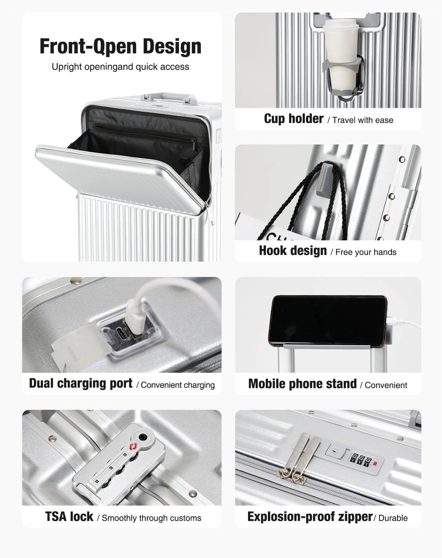 AIWEINY 2025 Aluminum Frame Suitcase PC Hard Shell Pressure-Resistant Travel Luggage, 360° Silent Sw - Gallery image 14