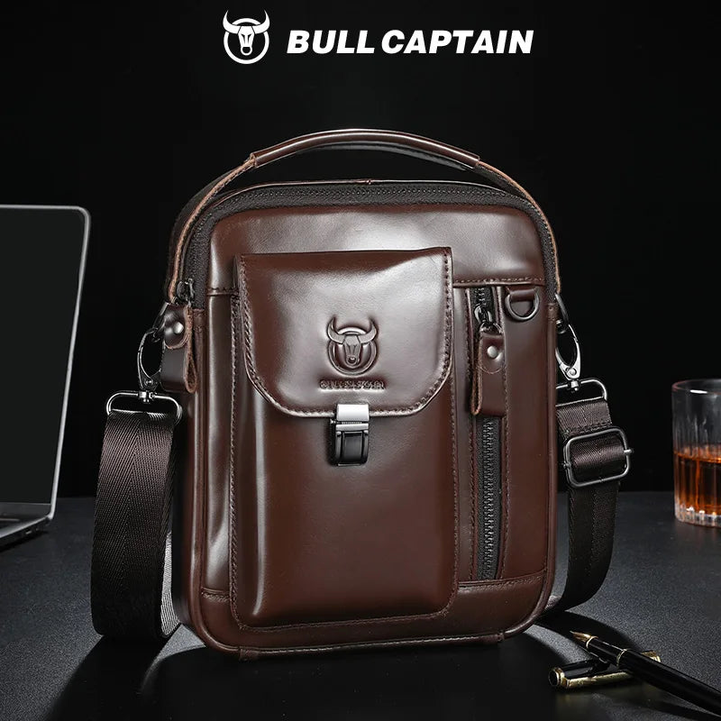 BULLCAPTAIN Men Genuine Leather Crossbody Bag Casual Everyday