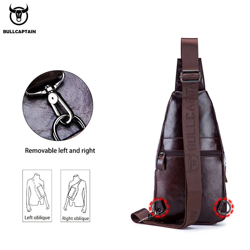 BULLCAPTAIN Bag Genuine Leather Chest Bag Men's Fashion Style Casual