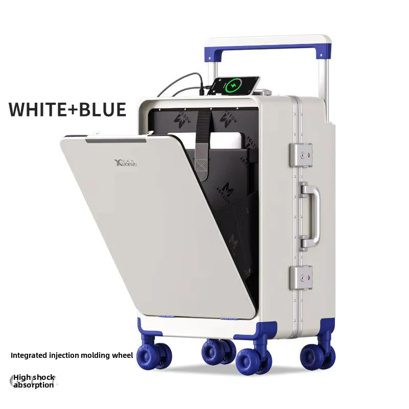 White and blue suitcase with wheels on a white background, featuring the brand 'COLENARA'.