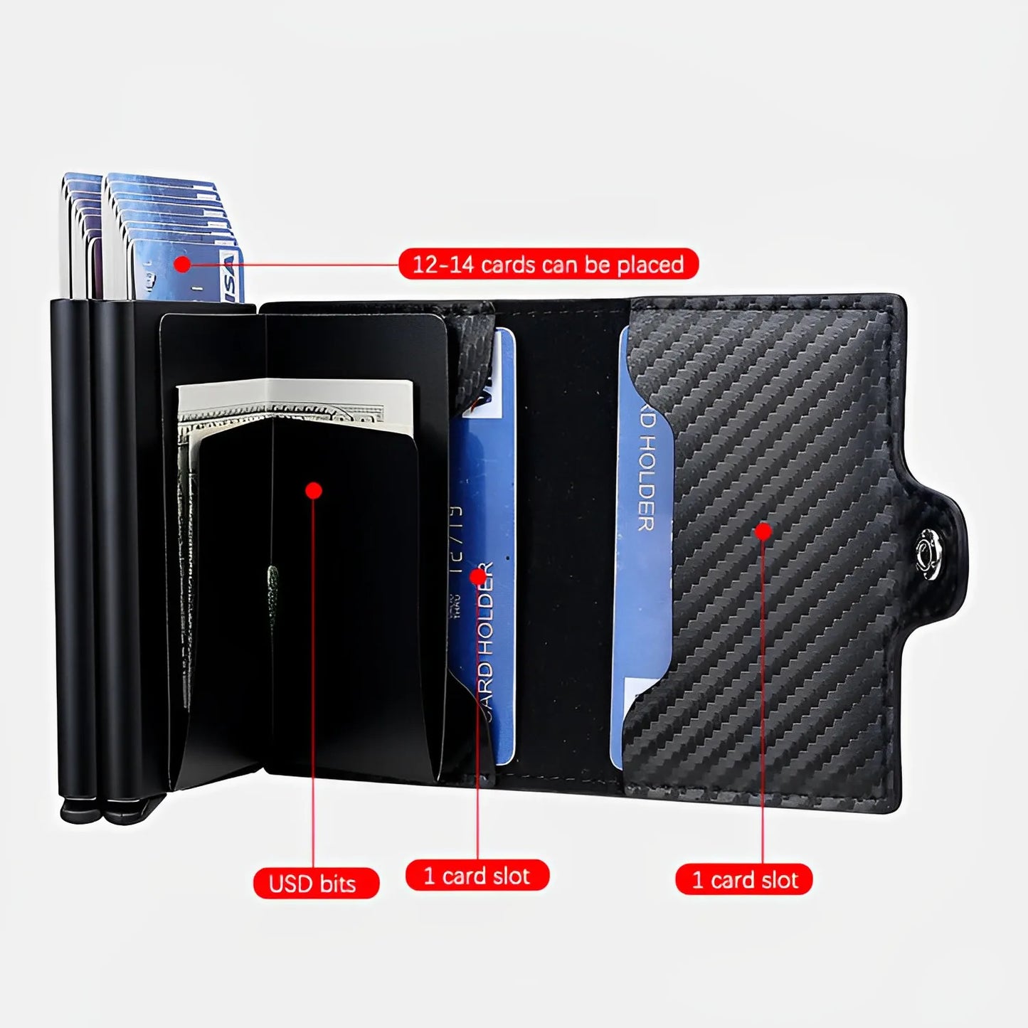 Double Layer Anti-Theft Card Case with RFID Blocking - Carbon Fiber
