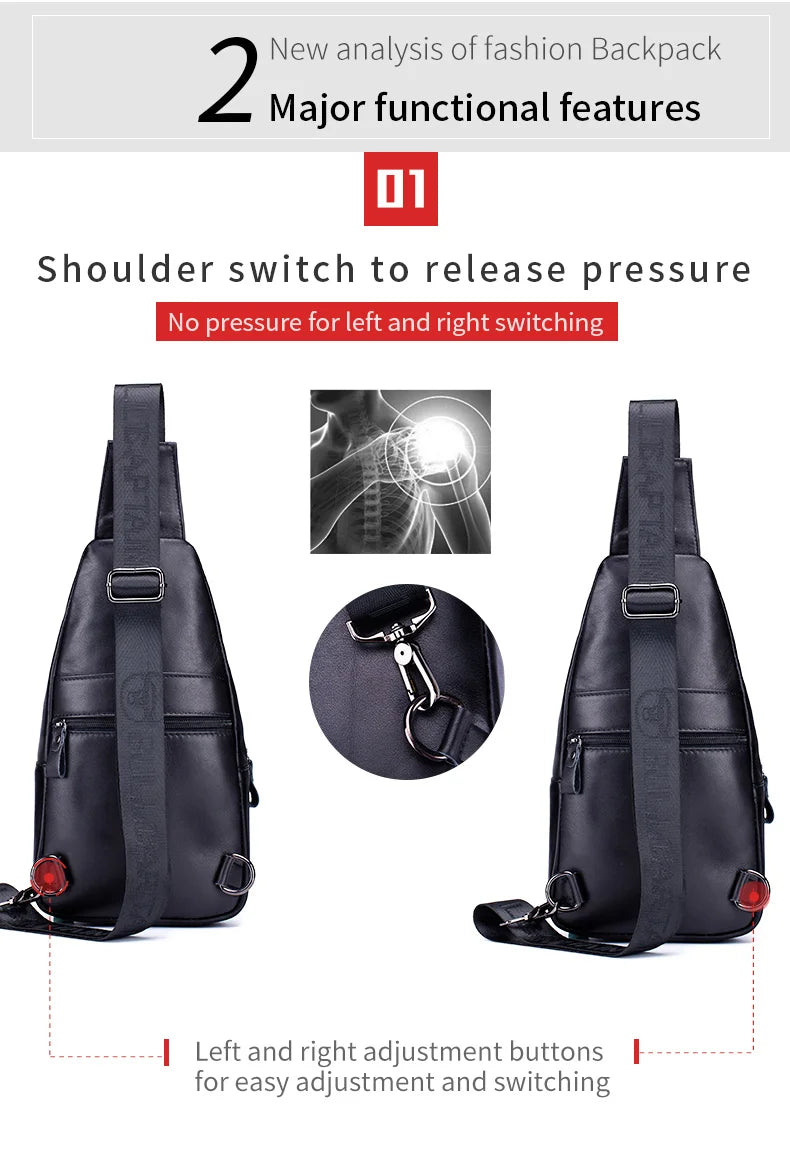 BULLCAPTAIN Bag Genuine Leather Chest Bag Men's Fashion Style Casual