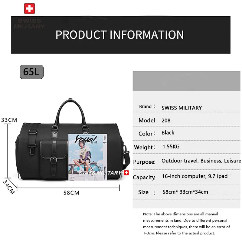 SWISS MILITARY New Men's Business Garment Bags Large Multifunctional