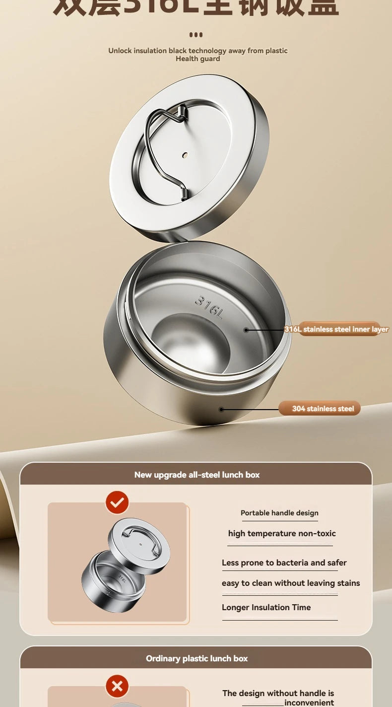 Stainless Steel Lunch Box, Large Capacity, Outdoor Bento Box,