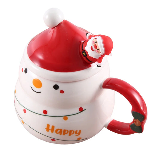 Christmas Gift Christmas Mug Christmas Coffee Cups With Lid And Spoon  - Front View