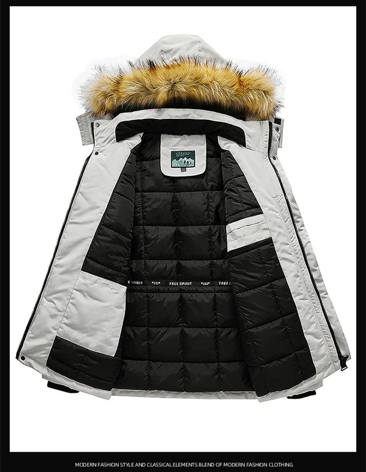 Winter Cotton-Padded Military Parkas Men's Thick Fashion Handsome Fur Hooded Coat Cotton-Padded Jack - Gallery image 13