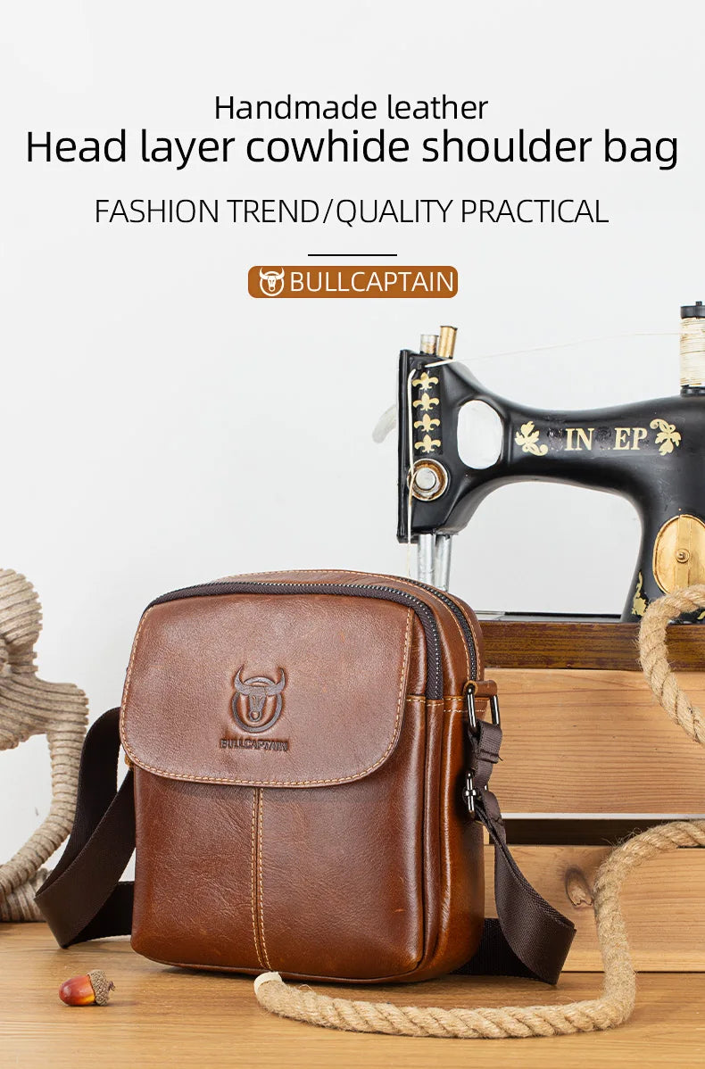 BULLCAPTAIN Leather Men's Messenger Bag Business Shoulder Bags