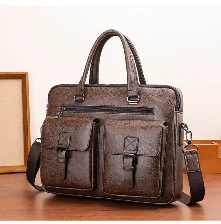 Luxury Brand Man Business Briefcase Bag PU Leather Messenger