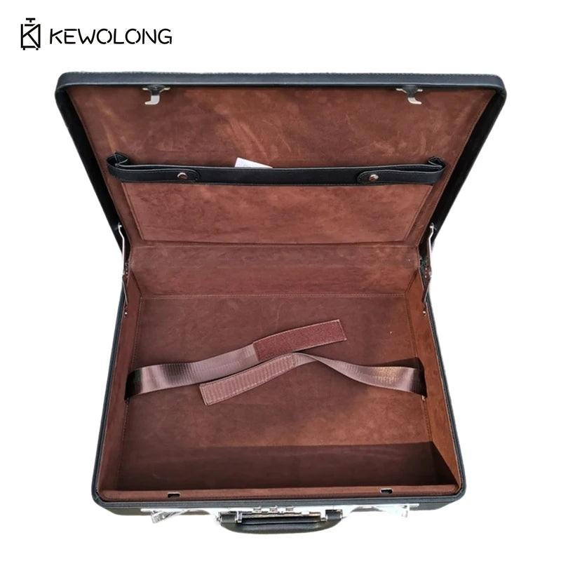 19 Inch Vintage Style Leather Briefcase, Combination Lock Document Case, Black Cross Texture  File Storage Bag Business Travel - Usage Context Display