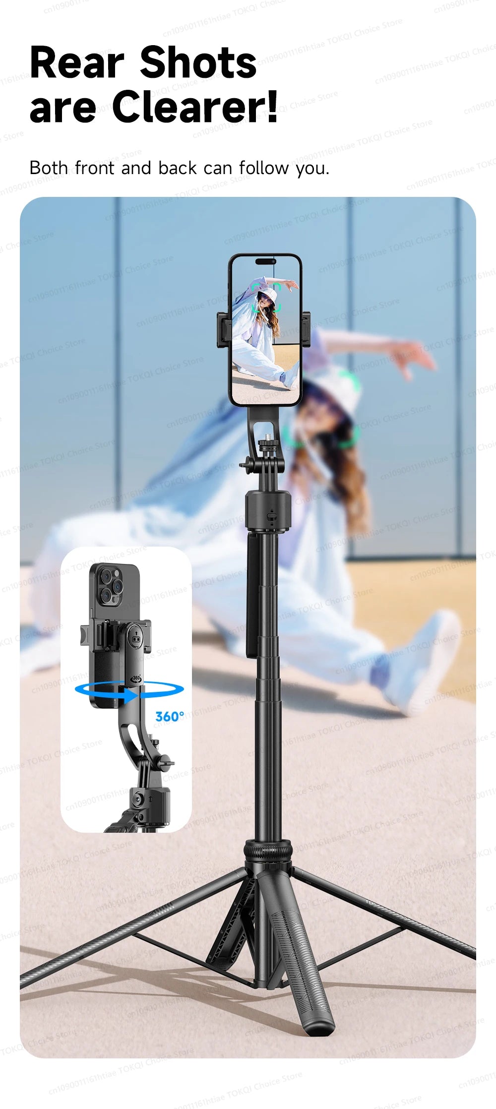 AI Tracking Gimbal - 360° Auto Rotate Selfie Stick | TOKQI - View 18