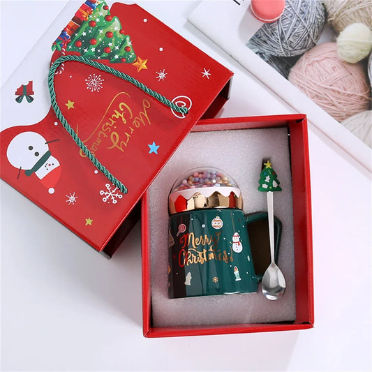 Christmas Mugs with lid and Santa Claus spoon Creative Planet Ceramic  - Main View