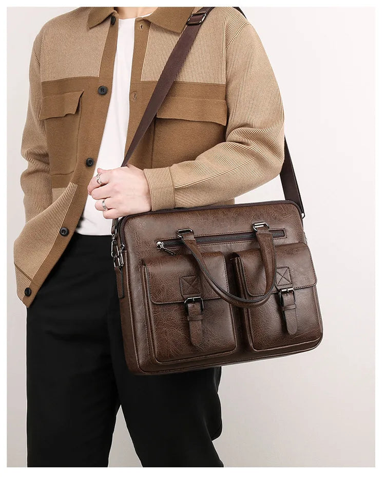 Luxury Brand Man Business Briefcase Bag PU Leather Messenger