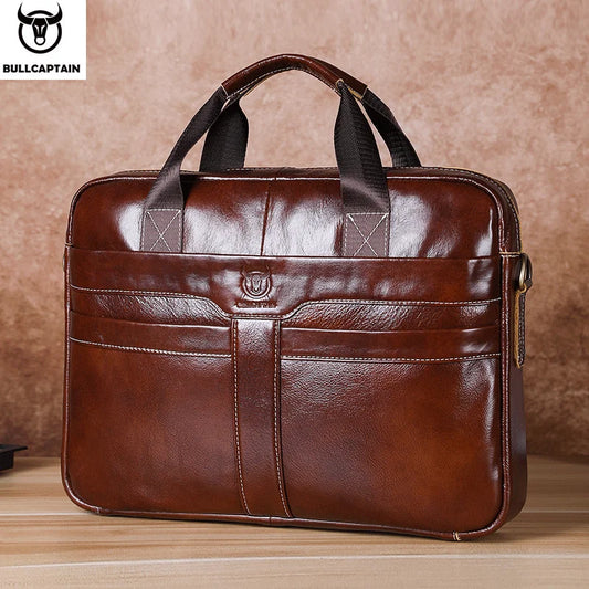 BULLCAPTAIN Leather Laptop Bag, Top Layer Leather 15" Laptop Bag Men's - Main View