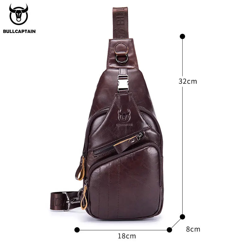 BULLCAPTAIN Bag Genuine Leather Chest Bag Men's Fashion Style Casual
