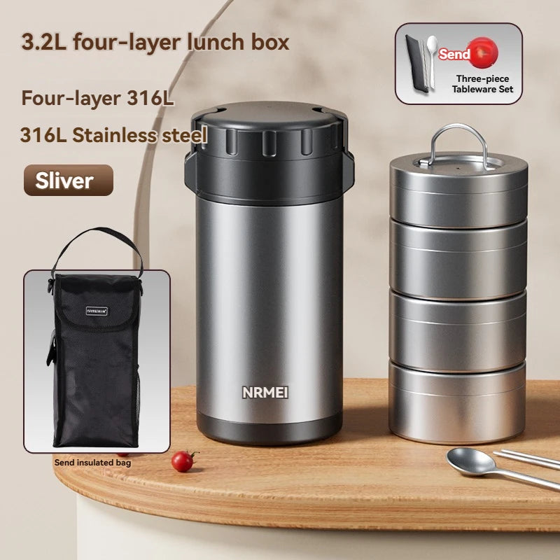 Stainless Steel Lunch Box, Large Capacity, Outdoor Bento Box,