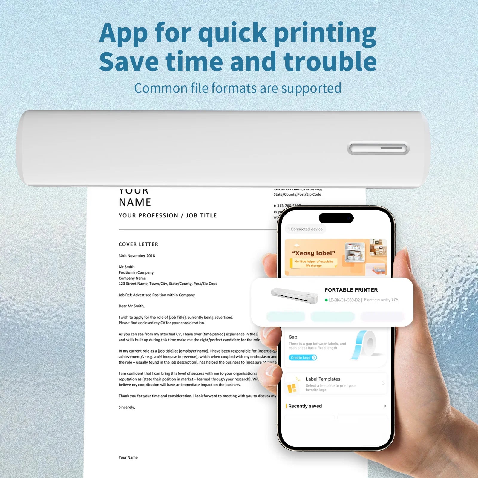 Portable Thermal Printer A4 - Wireless Inkless 300DPI - Alternate Angle