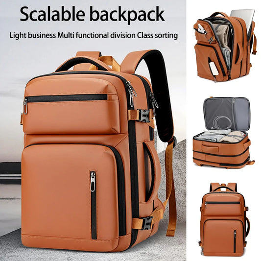 Commuting laptop backpack, expandable, premium orange, waterproof casual backpack, 15.6 inches, large capacity travel back...