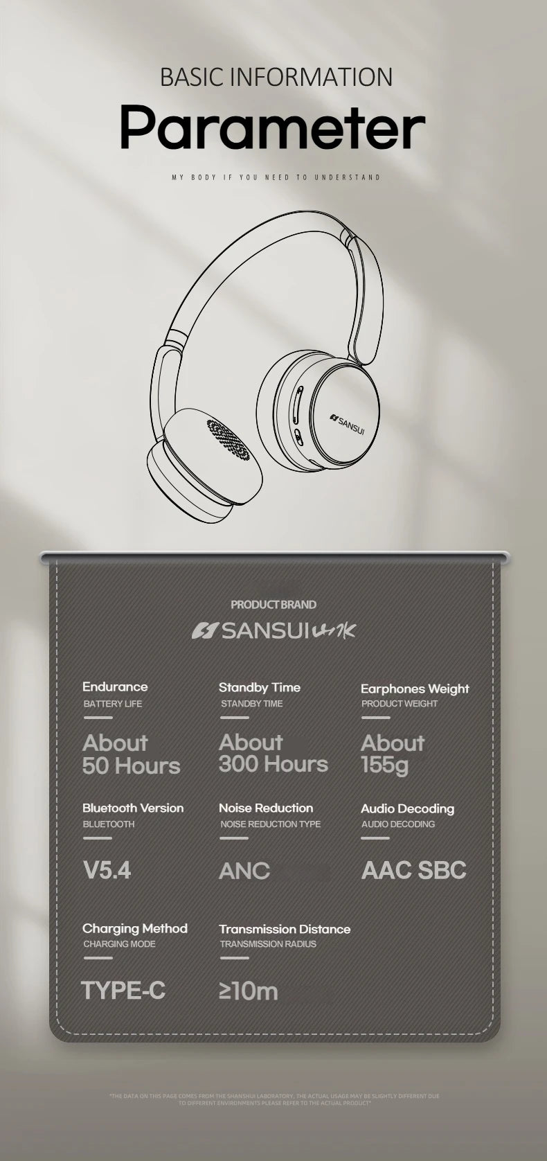 Sansui DT11 ANC Wireless Bluetooth 5.4 Headphone -45dB Active Noise