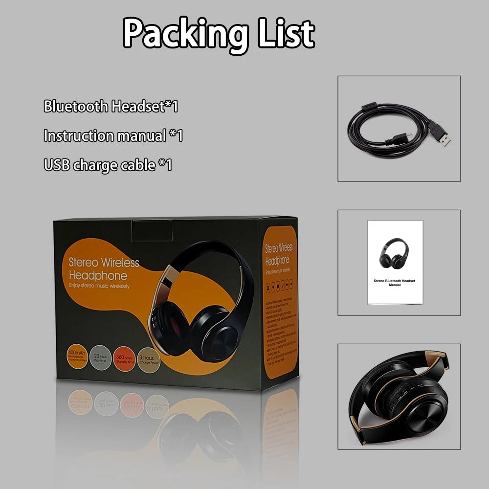 HIFI Stereo Earphones Bluetooth Headphone Music FM and Support SD