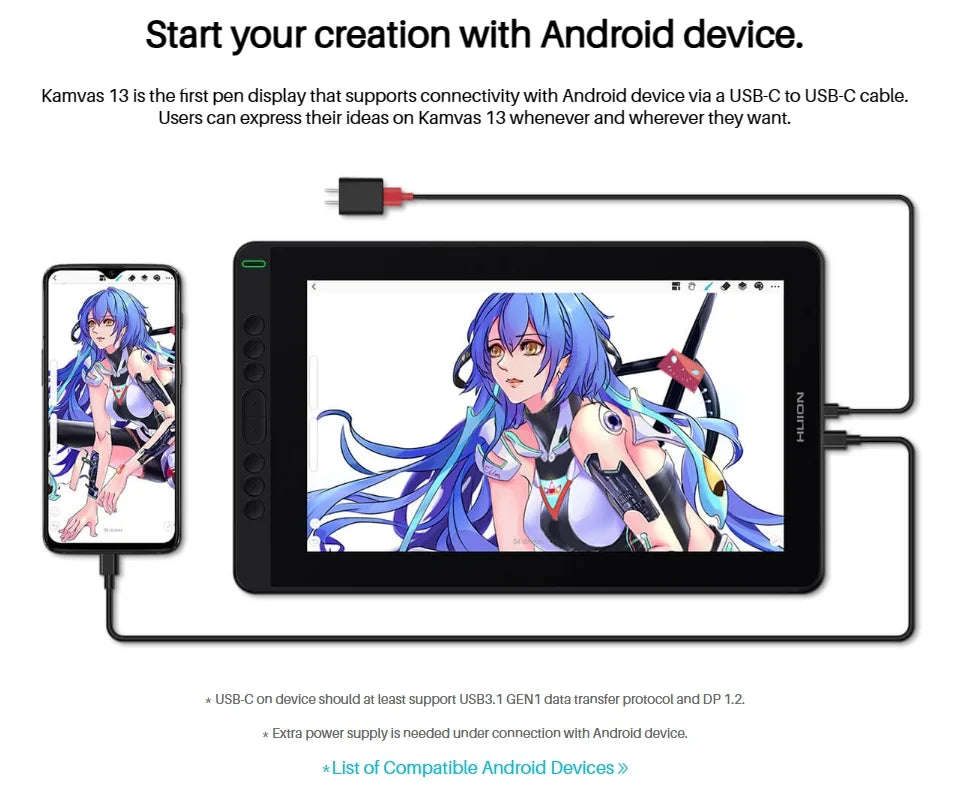 Huion Kamvas 13 Graphics Tablet Monitor AG Glass Pen Display Drawing