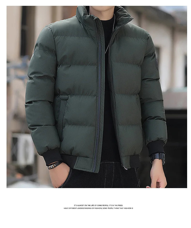 Men's Lightweight Warm Jacket Standing Collar Casual Horizontal Stripe down Winter Outerwear Windbre - Additional view