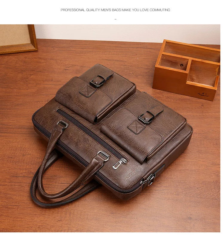 Luxury Brand Man Business Briefcase Bag PU Leather Messenger