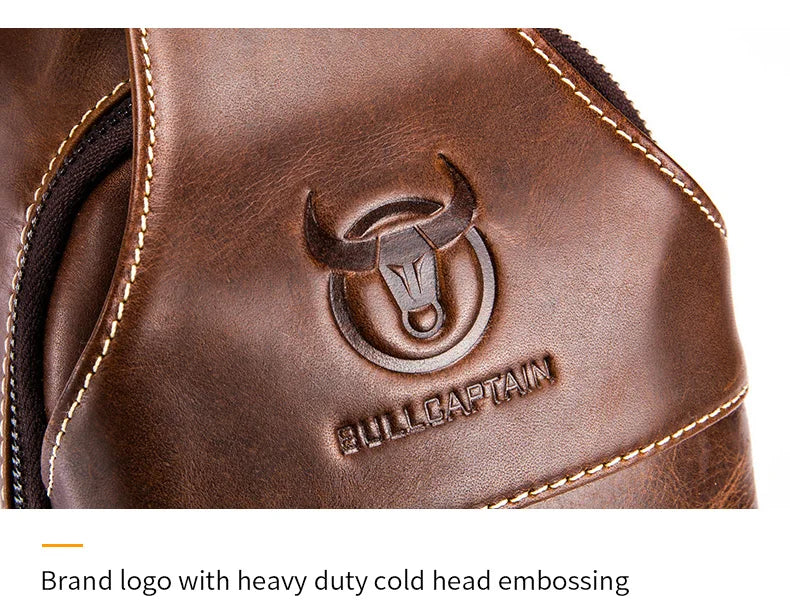 BULLCAPTAIN Genuine Leather Chest Bag Casual Triangle Crossbody