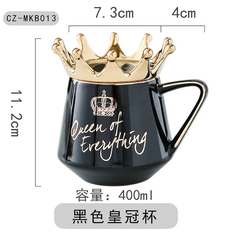 400ml Crown Ceramic Coffee Cup Fine Couple Mug with Lid Simple