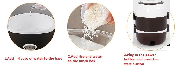 2L 3 Layers Electric Lunch Box 200W Food Warmer Stainless Steel