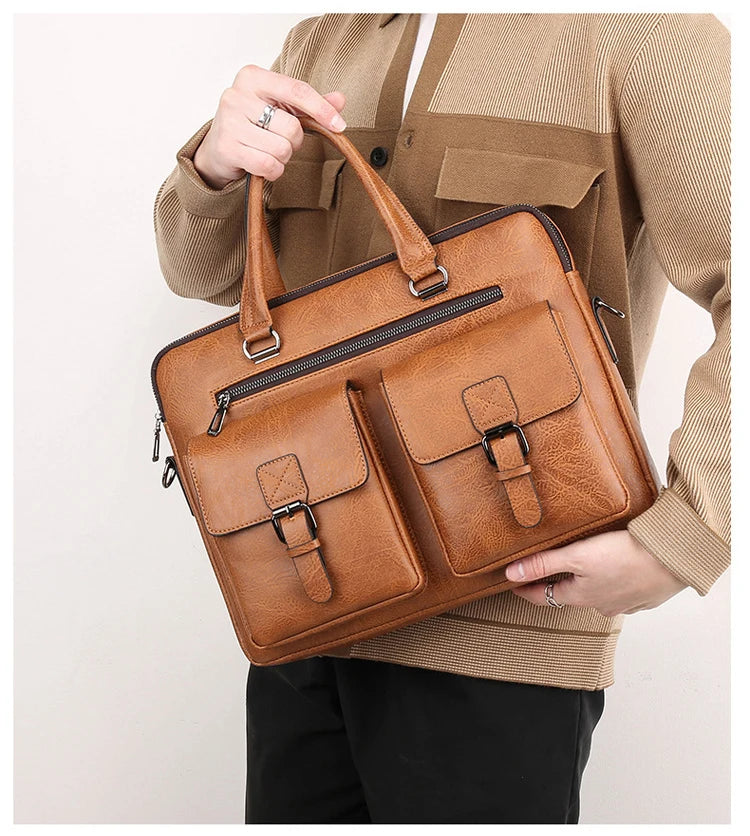 Luxury Brand Man Business Briefcase Bag PU Leather Messenger