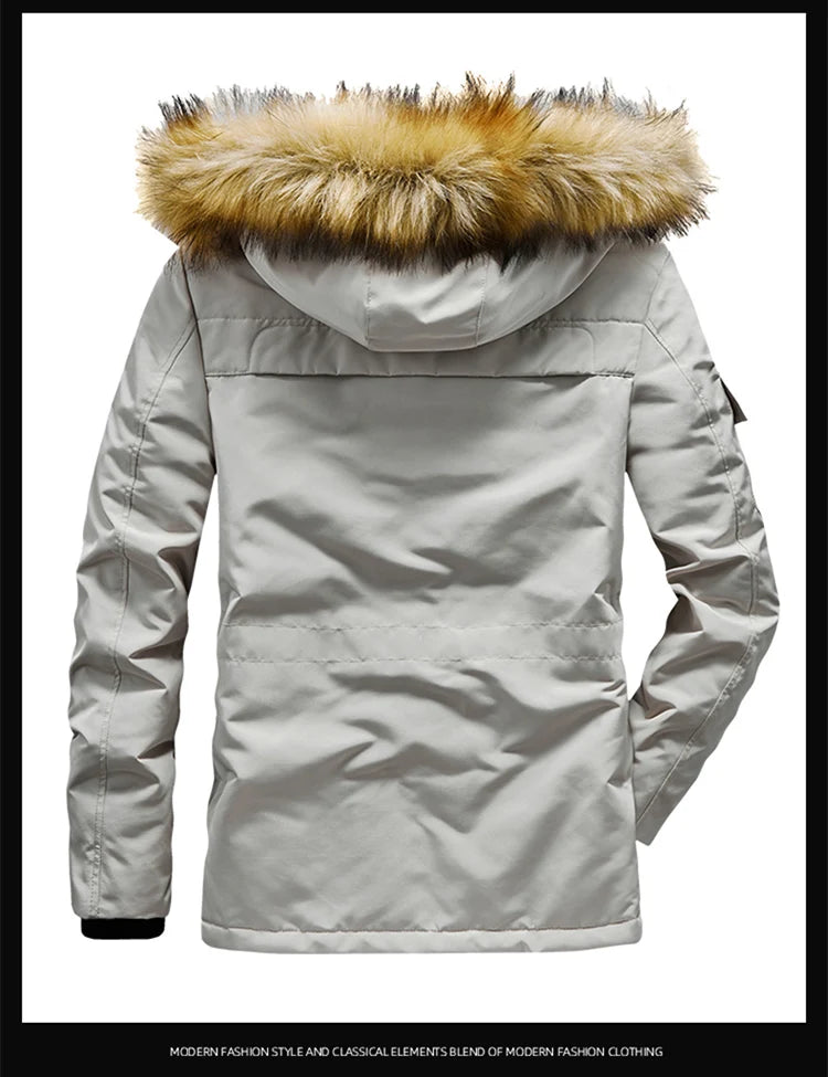 Winter Cotton-Padded Military Parkas Men's Thick Fashion Handsome Fur Hooded Coat Cotton-Padded Jack - Gallery image 12