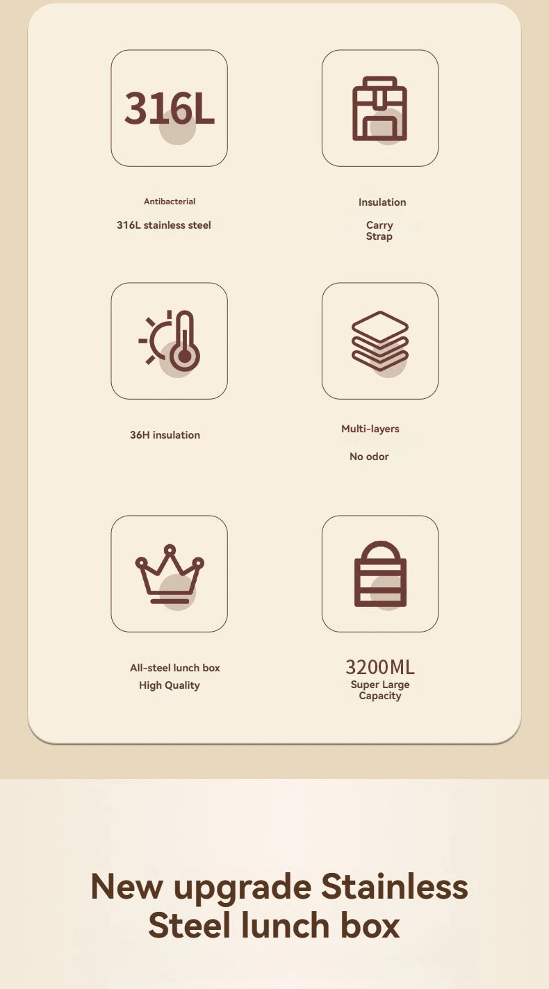 Stainless Steel Lunch Box, Large Capacity, Outdoor Bento Box,