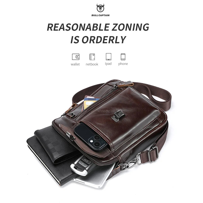 BULLCAPTAIN Men Genuine Leather Crossbody Bag Casual Everyday