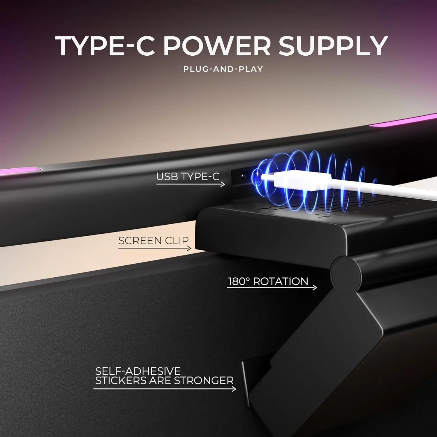 Curved Monitor Light Bar, Stepless Dimming USB Desk Lighting Lamp Applicable to  - Detail View